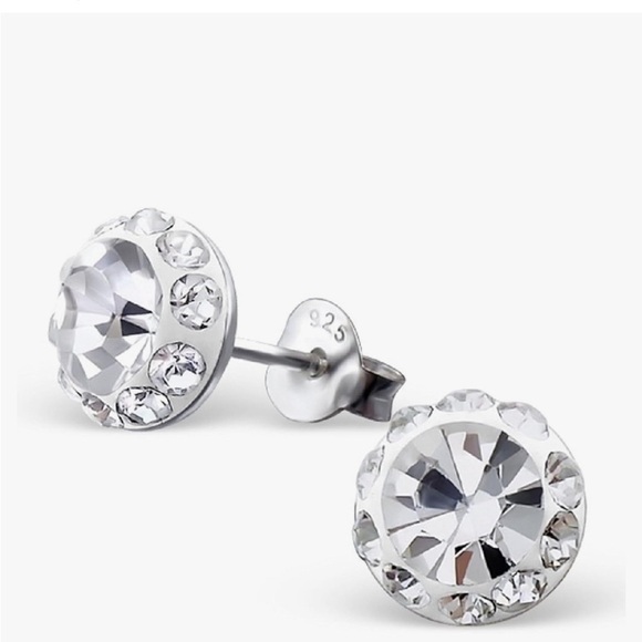 SILVER AND WHITE AUSTRALIAN CRYSTAL HALO STUD EARRINGS NEW IN BOX - Picture 1 of 12